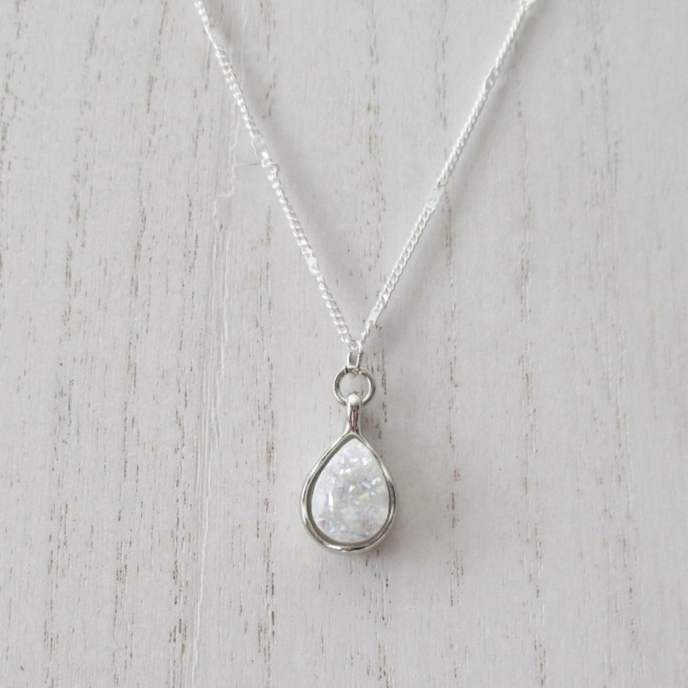 Sparkly Stone Charm on Silver Necklace